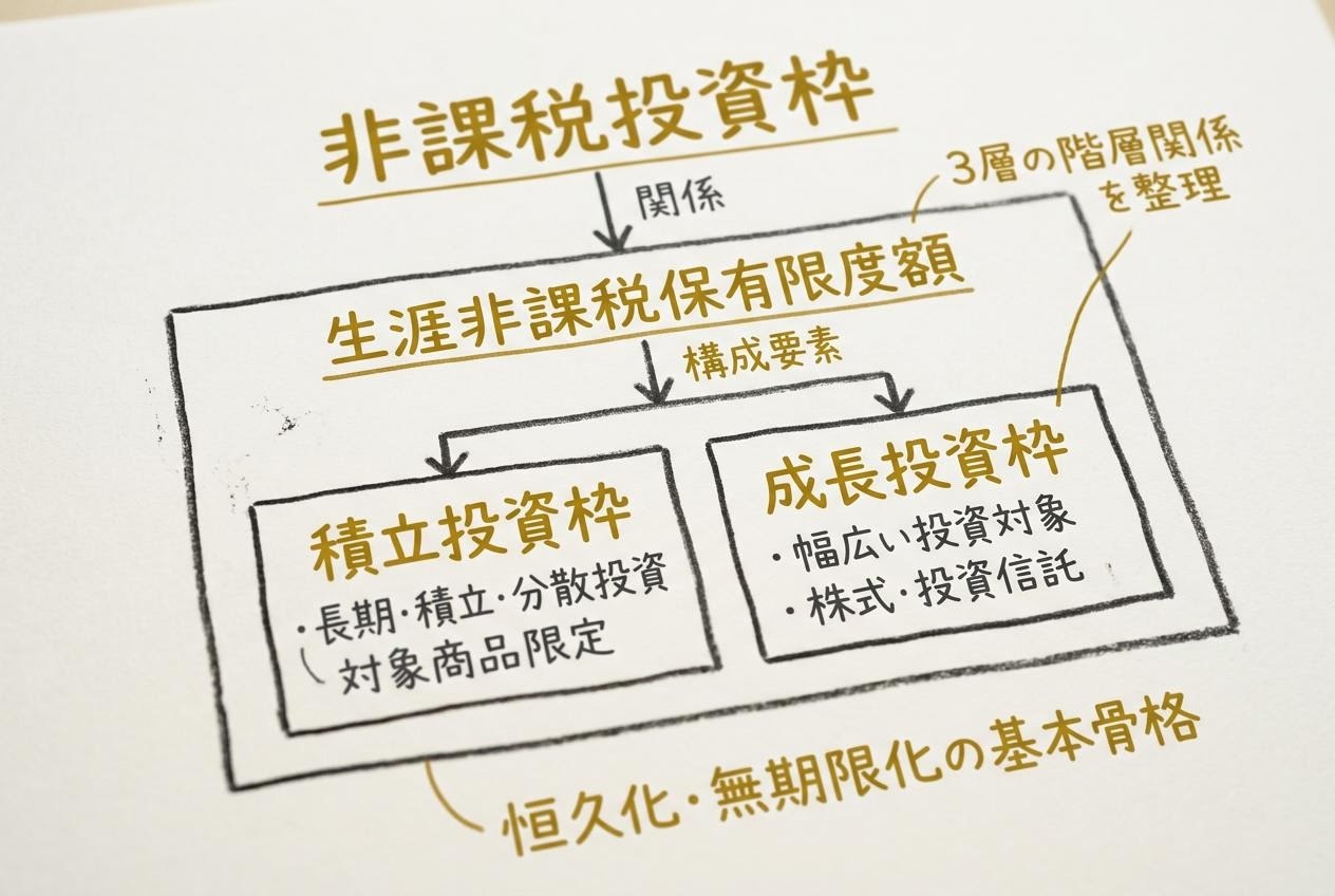 新NISAの区分と上限の関係を示す編集部の概念図