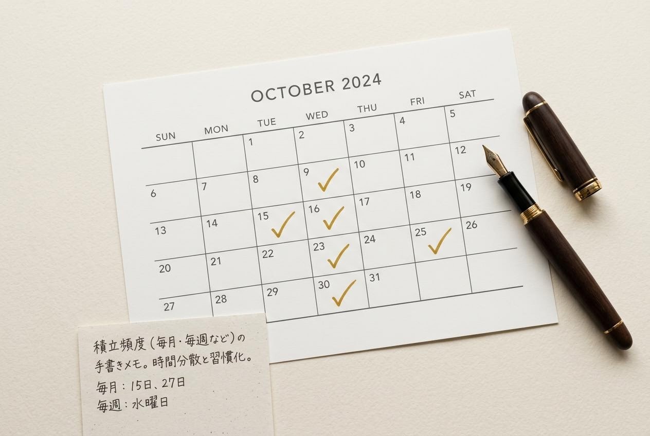 積立計画のノートとカレンダーの画像
